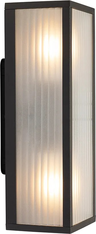 Inteligentna lampa ścienna zewnętrzna czarna z żebrowanym szkłem z 2 Wifi A60 - Charlois