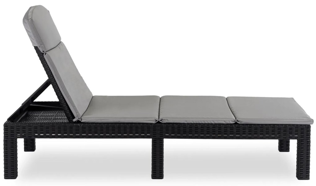 Fotel Ogrodowy Leżak LUIZJANA Technorattan Czarny/Szary