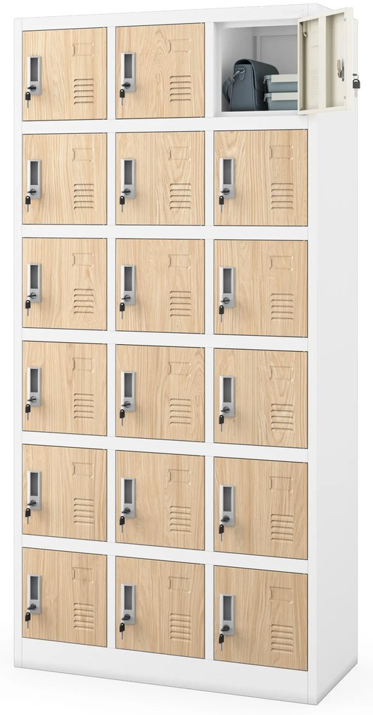 Szafka pracownicza skrytkowa biała/dąb sonoma: Eco Design KAROL, 900 x 1850 x 400 mm