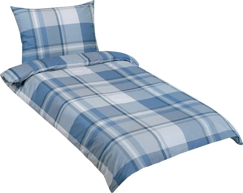 Bellatex Pościel bawełniana Krata niebieski, 140 x 200 cm, 70 x 90 cm, 140 x 200 cm, 70 x 90 cm