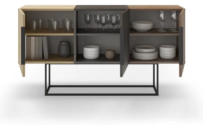 Brązowa niska komoda w dekorze dębu 150x80 cm Titan – Marckeric