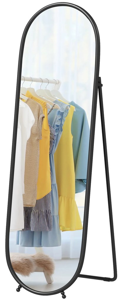 HOMCOM Lustra całego ciała, owalne, wolnostojące, metalowa ramka, 40x160cm, Czarny