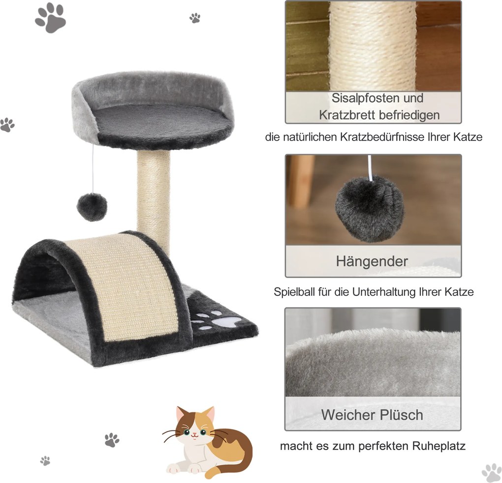 PawHut Drapak z piłeczkami Słupek do ostrzenia pazurów z sizalu Szary kolor dla kotów zabawa i relaks | Aosom PL