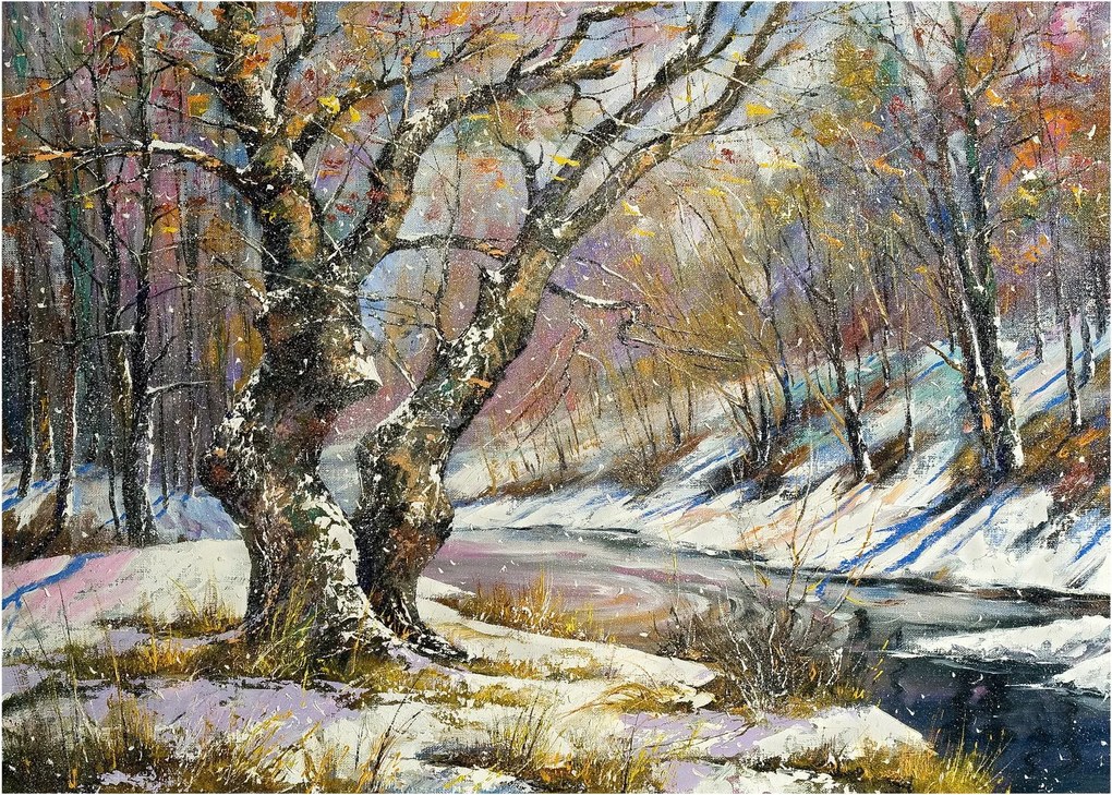 Obraz na szkle namalowanego zimowego krajobrazu (70x50 cm)