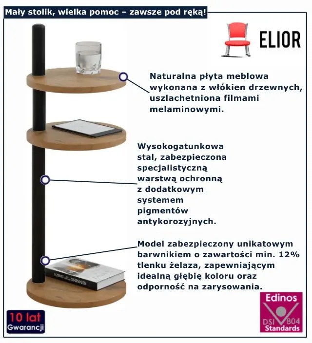 Stolik klasyczny pomocniczy dąb lancelot + czarny T9-K21