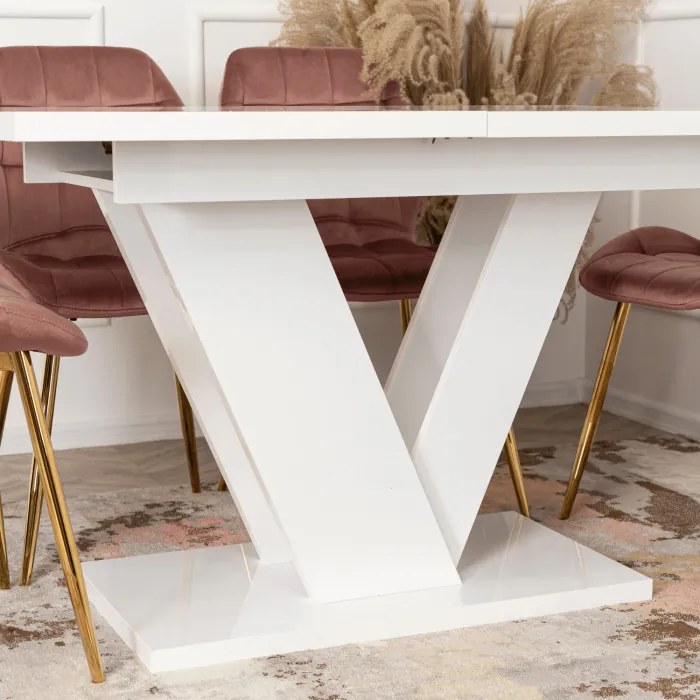 Stół Prostokątny Rozkładany CLARK 120-160 cm Biały Połysk Glamour