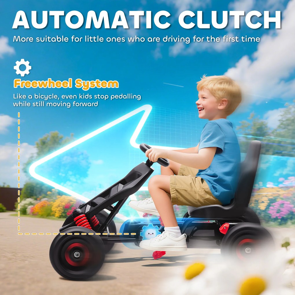 AIYAPLAY Gokart z pedałami, tretauto dla dzieci z hamulcem, antypoślizgowe koła, metalowa rama, 3-6 lat, czerwony