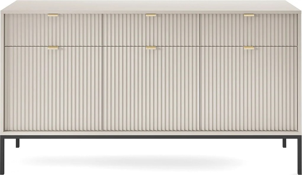 Komoda: 3 szuflady, 3 drzwi, kaszmir, czarna, 154 x 83 x 39 cm, złote uchwyty