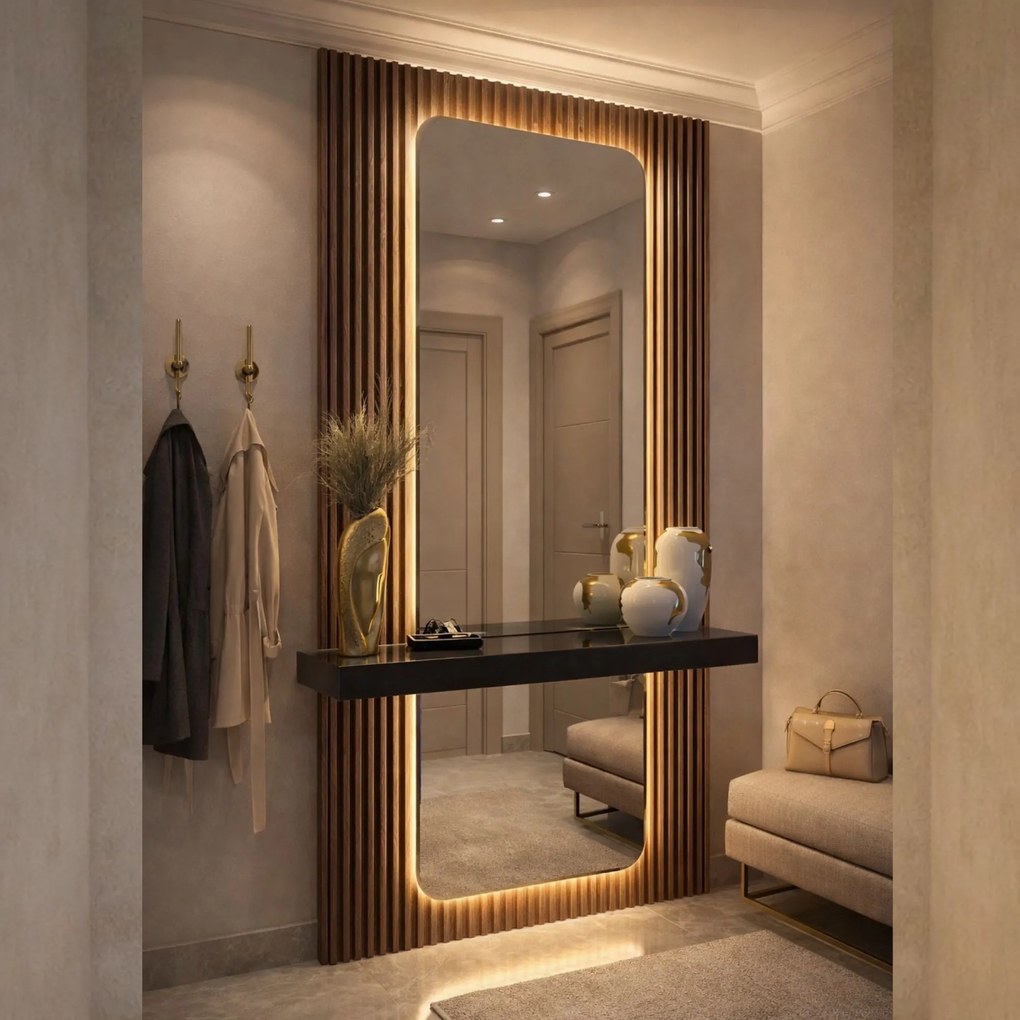 Lustro prostokątne bez ramy oszlifowane obracalne z podświetleniem ROUND Classic LED XXL | Różne rozmiary | Różne kolory szkła : Kolor tafli szkła - Grafit, Rozmiar - 110 x 220 cm