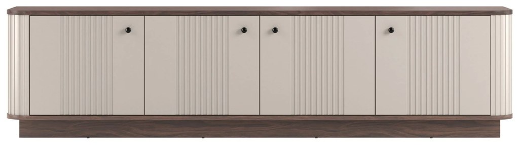 Szafka RTV Vesper 4D 187 cm na cokole - kaszmir / orzech / czarne uchwyty