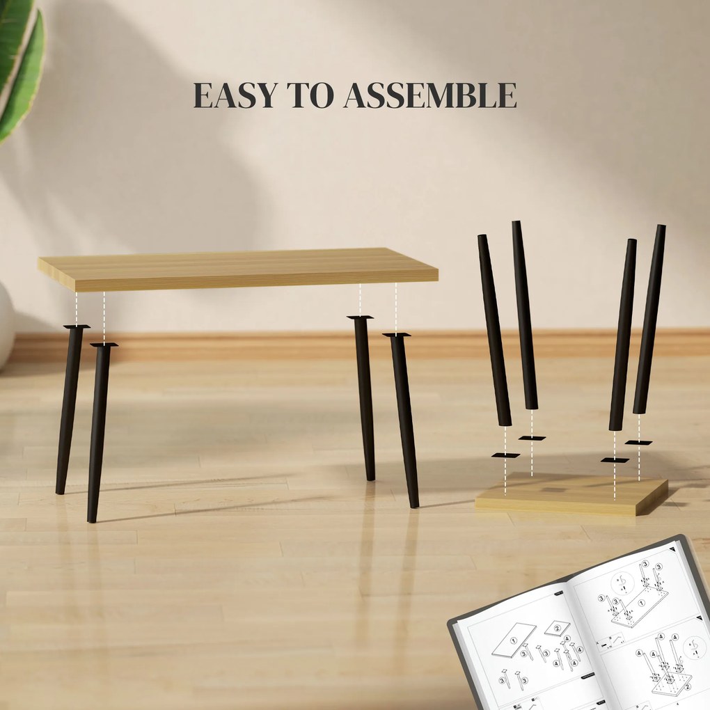 HOMCOM Zestaw 2 Stolików Kawowych, Duży i Mały Stolik z Ramą Metalową i Blatem Drewnianym, Elastyczne Stoliki Kawowe, Drewno Naturalne