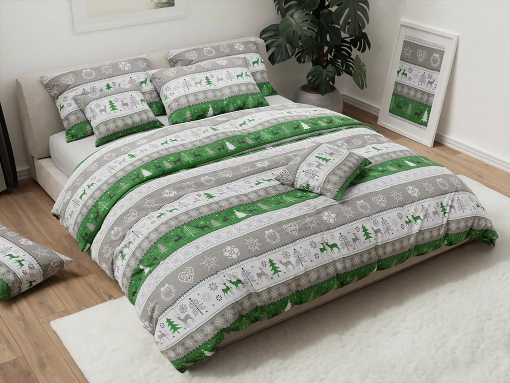 PrzytulneMieszkanie.pl PrzytulneMieszkanie.pl Pościel bawełniana ZIMOWY RENIFER zielona Rozmiar pościeli: 70 x 90 cm | 140 x 200 cm