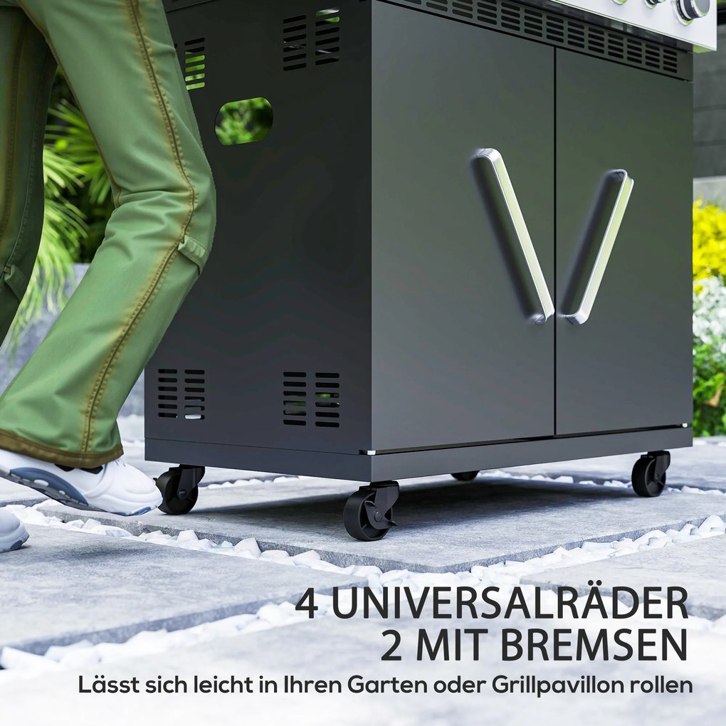 Outsunny Grill gazowy 12 KW na wózku z 5 palnikami bocznym palnikiem kółkami pokrywą termometrem bocznymi półkami 135 x 54 x 110 cm