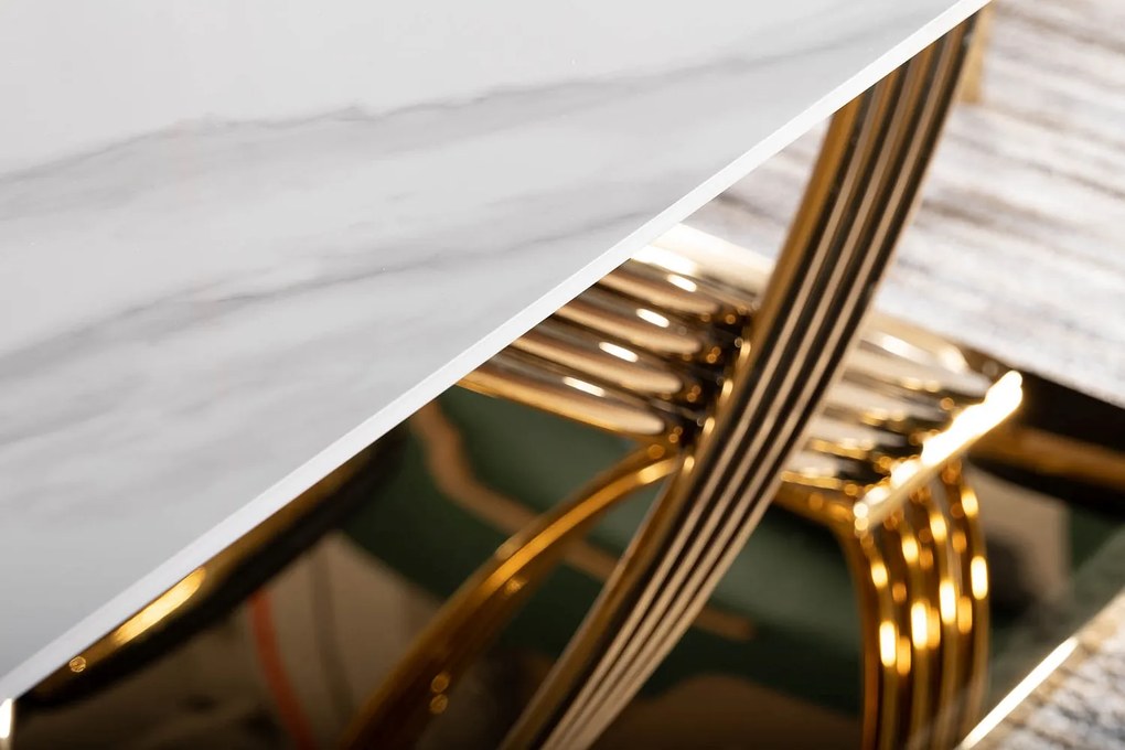 Stół glamour z ceramicznym blatem i złotą podstawą Hermes