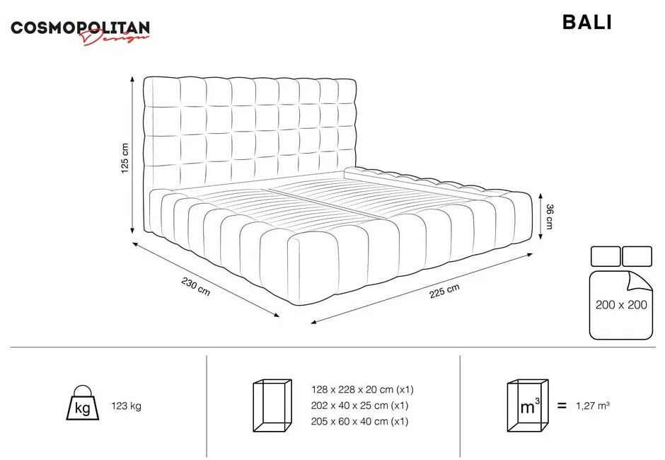 Beżowe tapicerowane łóżko dwuosobowe ze schowkiem i stelażem 200x200 cm Bali – Cosmopolitan Design