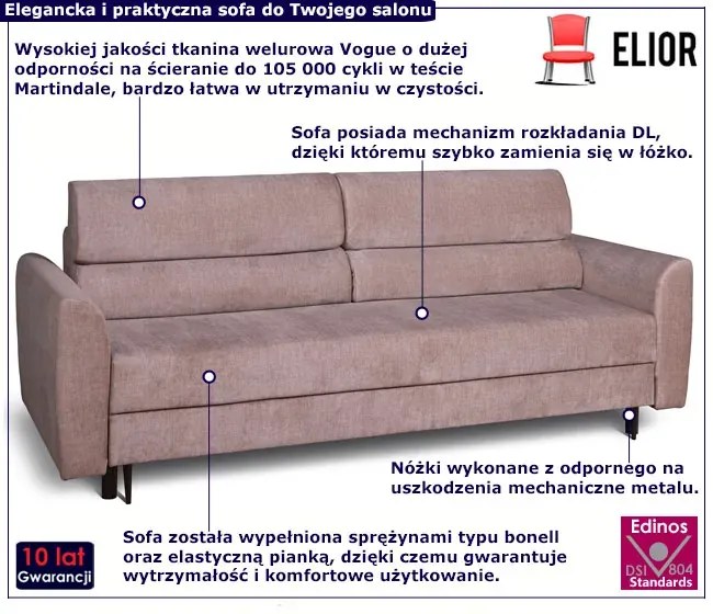 Beżowa rozkładana sofa z pojemnikiem - Harmi