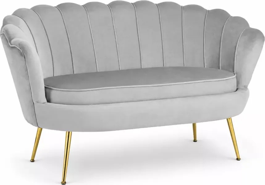Sofa dwuosobowa Tavasz – luksusowa welurowa kanapa z złotymi nóżkami do salonu i sypialni