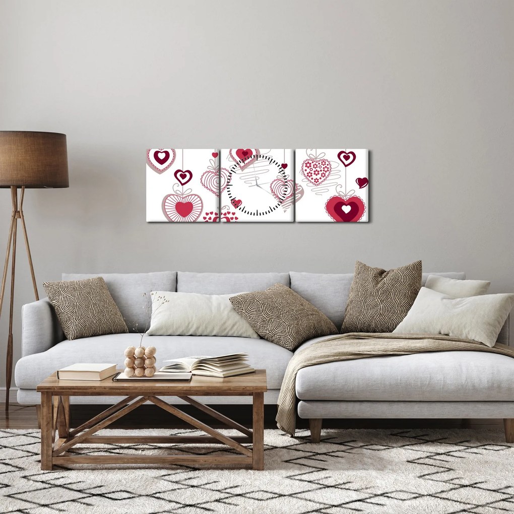 Obraz malowanych serc (z zegarem) (90x30 cm)