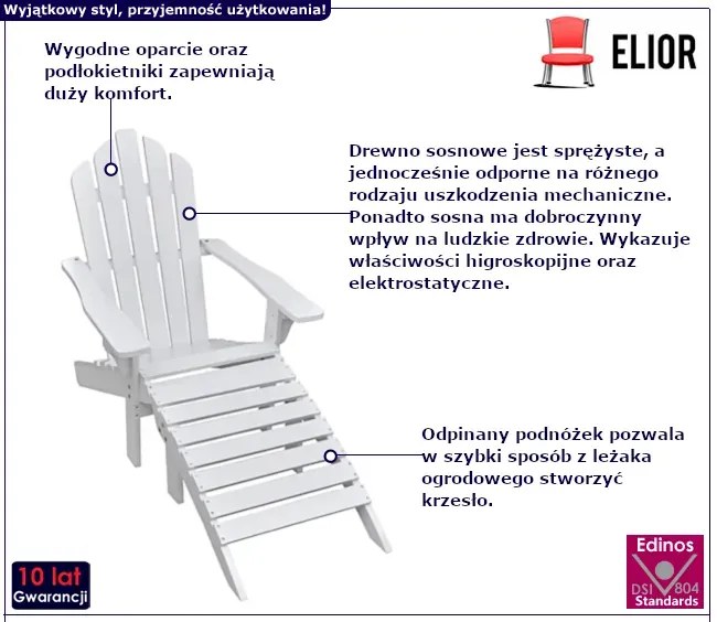 Biały drewniany leżak ogrodowy - Astor