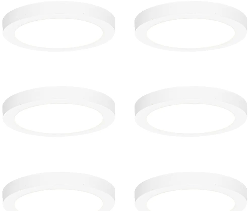 Zestaw 6 reflektorów wpuszczanych lub natynkowych biały 18 cm z LED z 3-stopniową funkcją ściemniania do ciepłej barwy - Trans