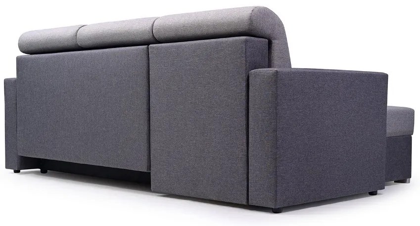 Sofa narożna z pojemnikiem na pościel i poduszkami dekoracyjnymi, fioletowo - szara, Marco