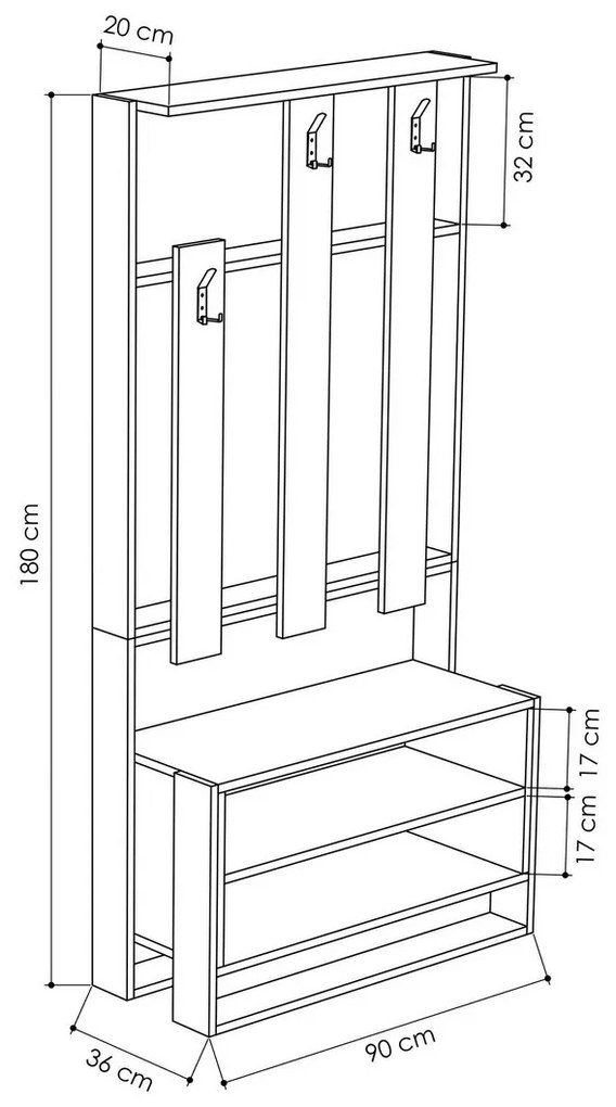 Wieszak ścienny z półką na buty Chester Light Mocha and Anthracite
