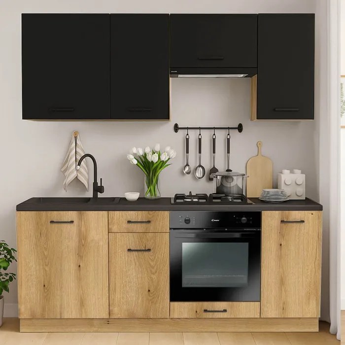 Zestaw Mebli Kuchennych MODERN 200 cm Dąb Evoke/Czarny Loftowy