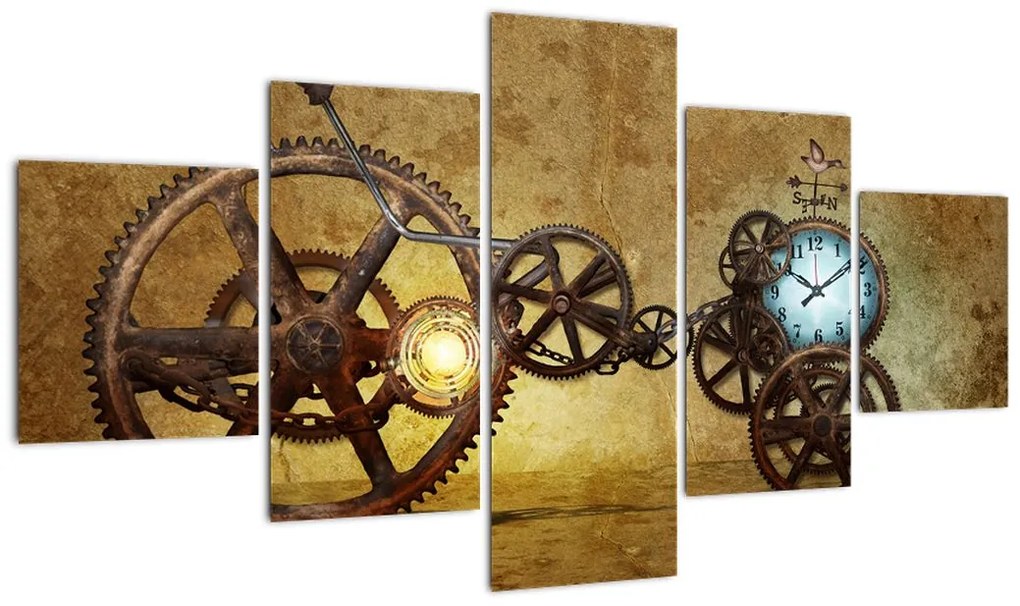 Obraz starych mechanizmów zegarowych (125x70 cm)