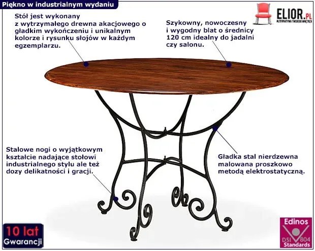 Duży okrągły stół industrialny palisander B9-R87