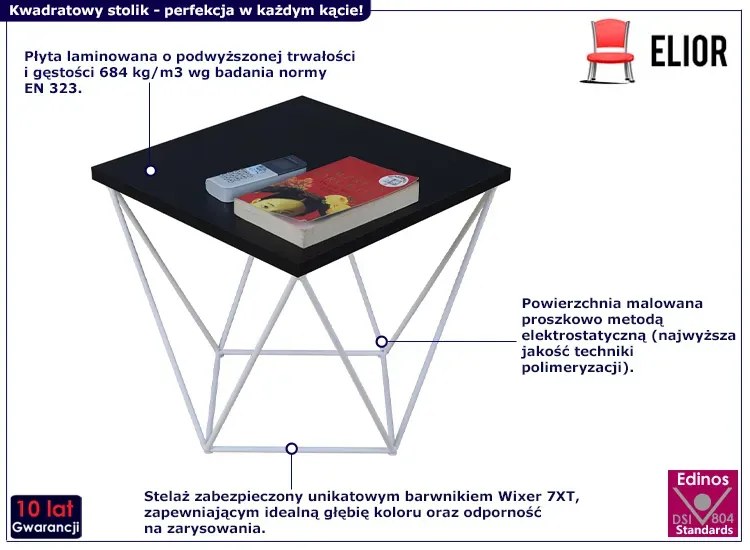 Kwadratowy stolik druciany czarny + biały - Mokita 5X
