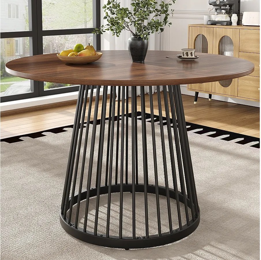 Stół jadalny 4-osobowy - 80 x 80 x 76cm - okrągły stół z czarnymi metalowymi nogami - blat marmurkowy MDF - MDF + metal - czarny