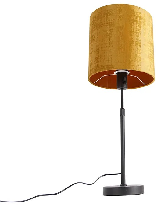 Lampa stołowa z czarnym abażurem z aksamitu w kolorze złotym 25 cm regulowana - Parte Nowoczesny Oswietlenie wewnetrzne