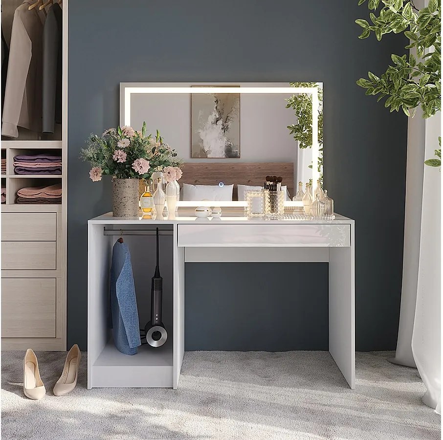 Stół toaletowy biały/biały wysoki połysk 119.8x50.1x76 sherry