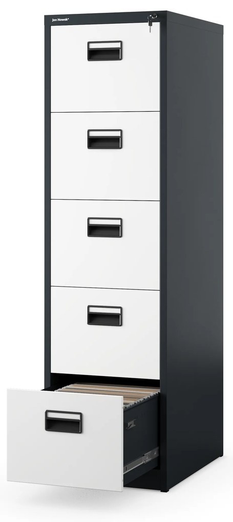 Szafa kartotekowa metalowa z 5 szufladami antracytowo-biała, 460x1625.5x620 mm: SARA