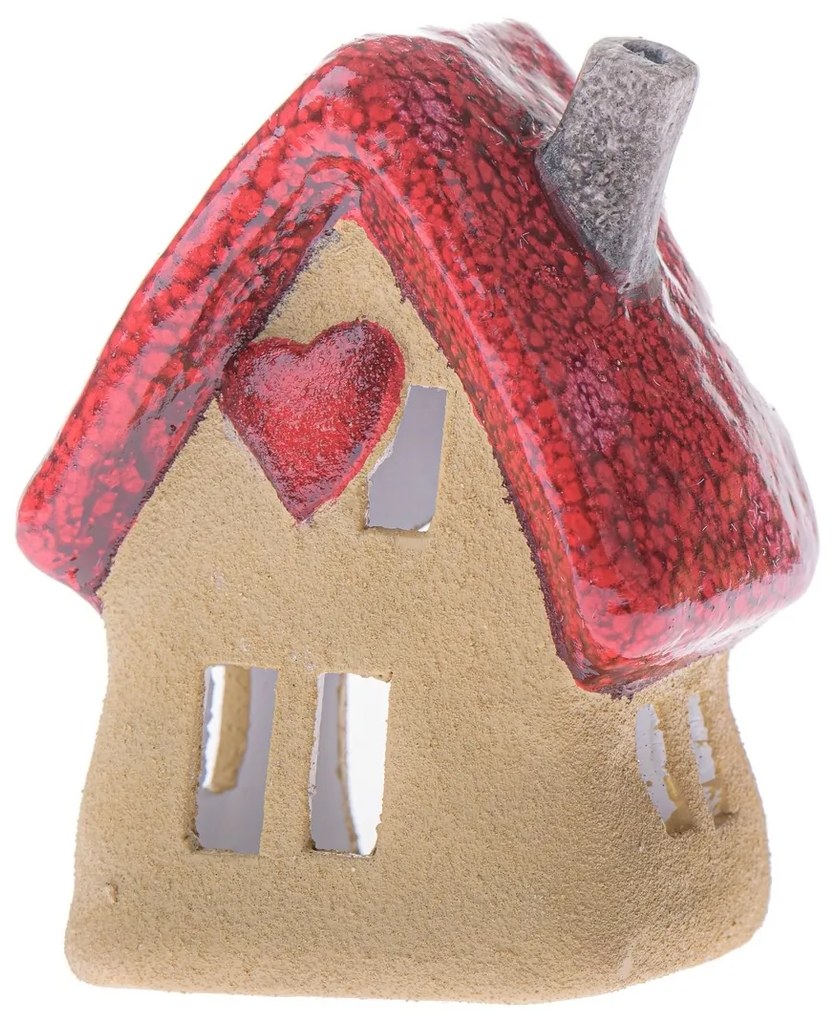 Świecznik ceramiczny Domek z sercem, 12,4 x 16 x 9,3 cm