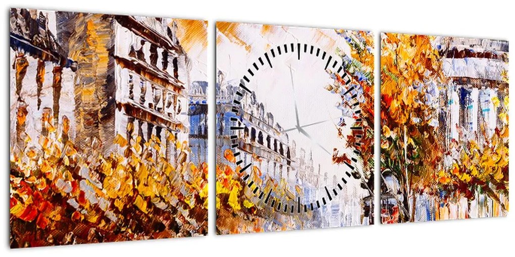 Obraz - Ulica w Paryżu (z zegarem) (90x30 cm)