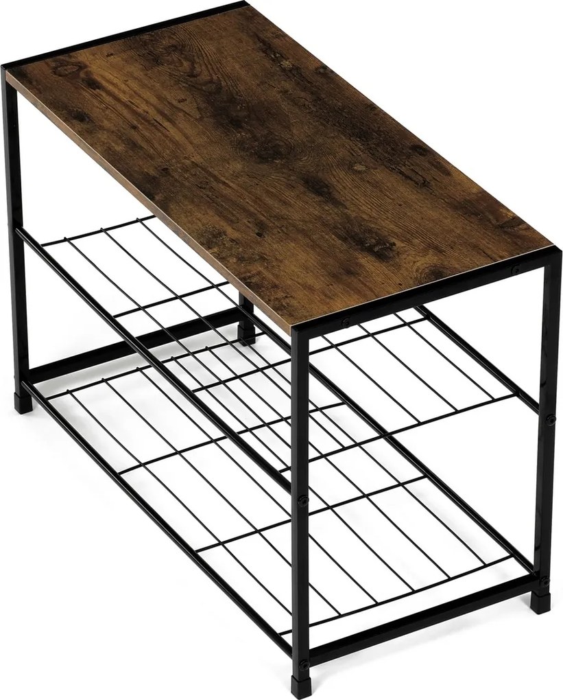 Półka na buty z 2 półkami, stare drewno