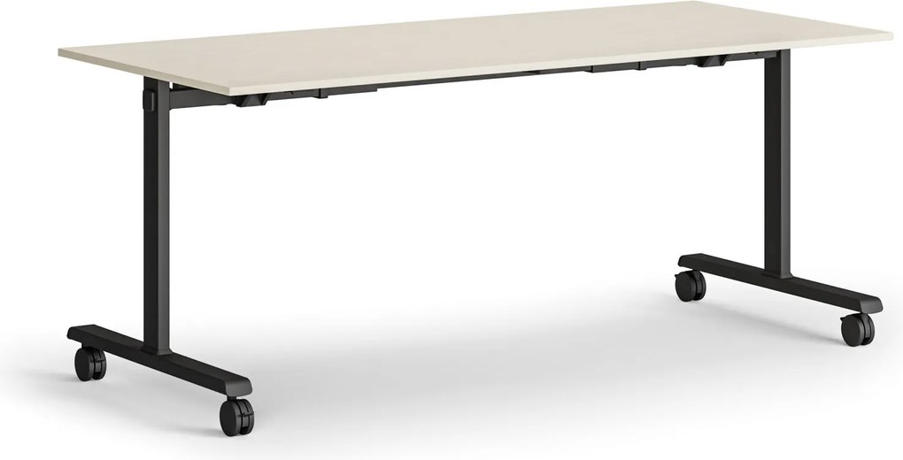 Mobilny stół MATCH, 180x80 cm, czarna podstawa, brzoza