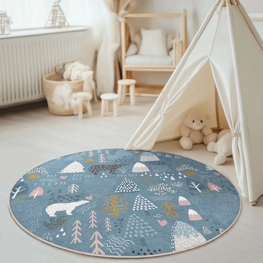 Niebieski dywan dziecięcy odpowiedni do prania ø150 cm Forest Land – Mila Home