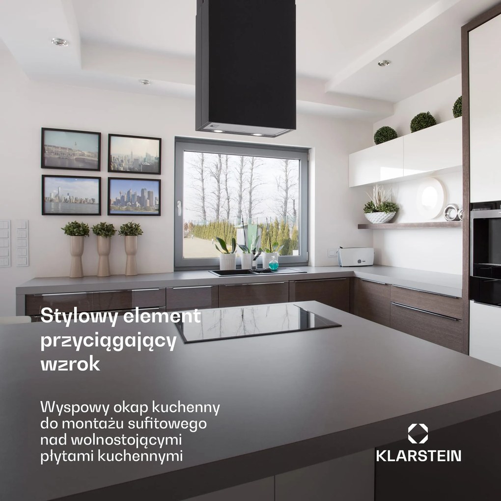 Klarstein Structura 90cm 624m³/h Okap Wyspowy Czarny