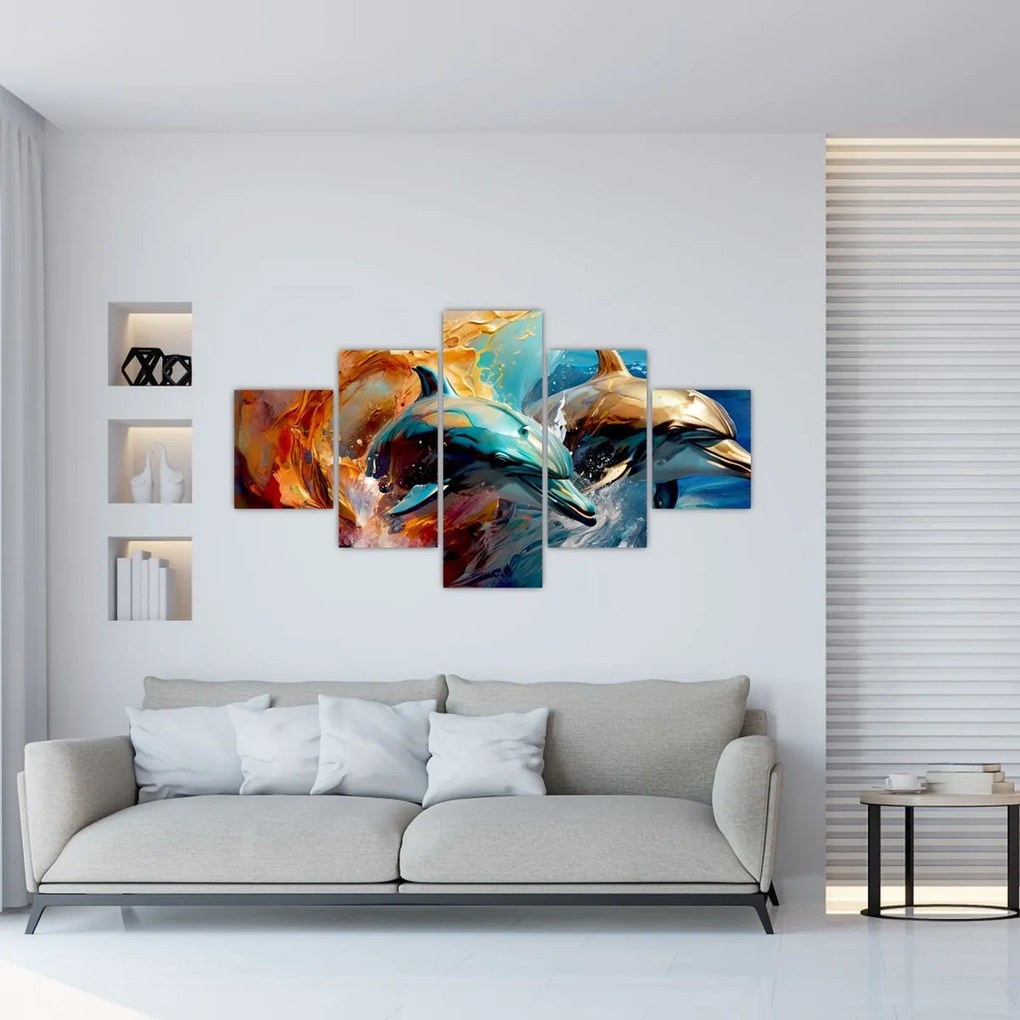 Obraz - Malowanie delfinów (125x70 cm)
