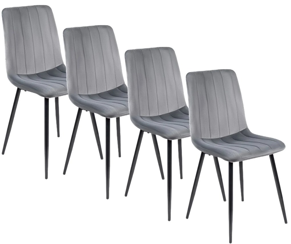 Zestaw 4x Krzesło Tapicerowane IBIS do Jadalni Szare Welurowe Nowoczesne Loft