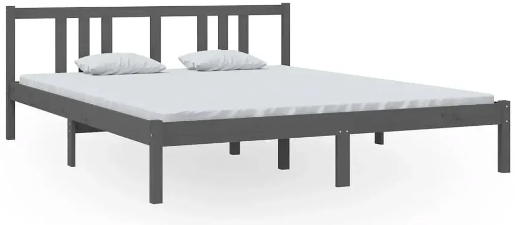 Podwójne szare łóżko z drewna 160x200 cm R6-B04