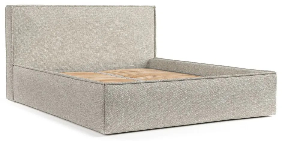Jasnoszare tapicerowane łóżko dwuosobowe ze schowkiem ze stelażem 160x200 cm Lounge L – Maison de Rêve