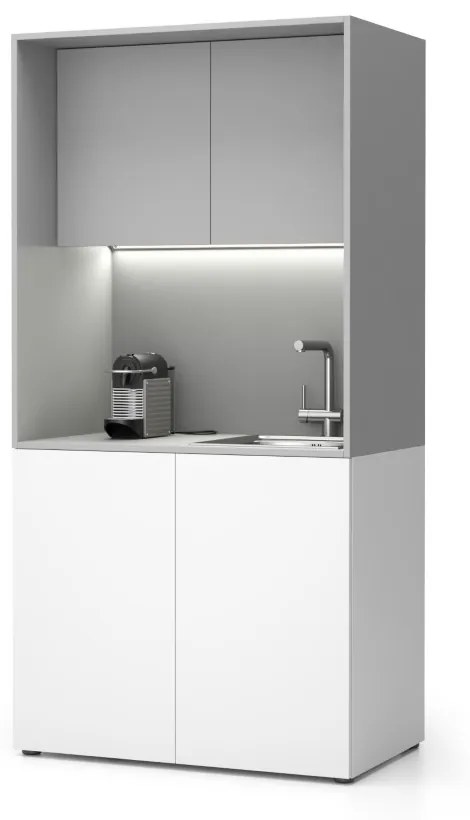 Kuchnia biurowa NIKA ze zlewem i kranem 1000 x 600 x 2000 mm, szary, prawe