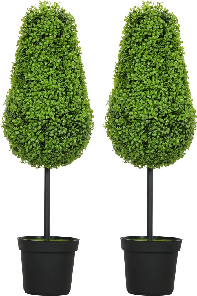 HOMCOM Zestaw 2 Sztucznych Roślin Bukszpanowych 90 cm w Kształcie Łez, Sztuczne Rośliny w Donicy - Nowoczesna Dekoracja