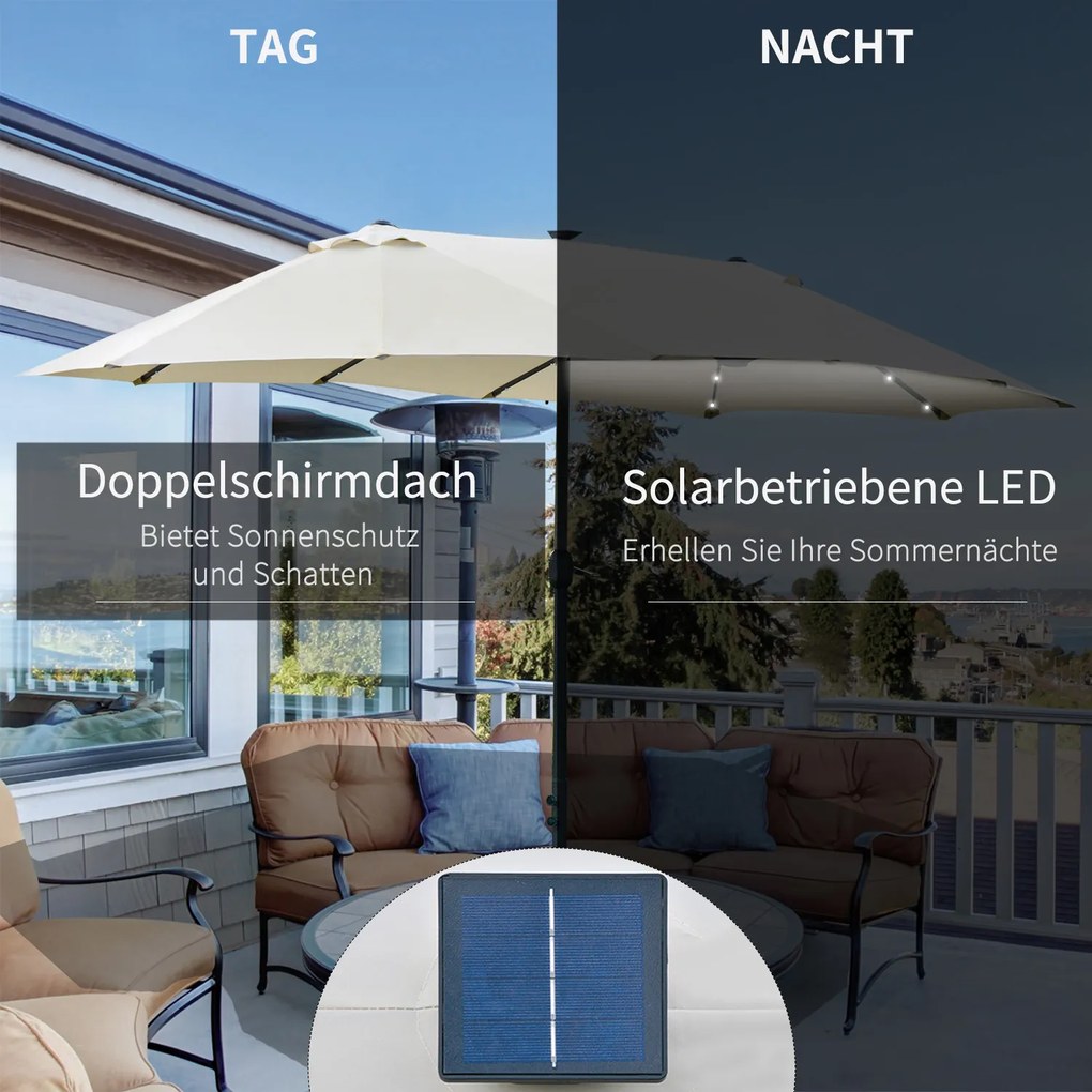 Outsunny Podwójny Parasol Ogrodowy Targowy Owalny Kremowy Biały z Korbą Ręczną 440x260cm | Aosom PL