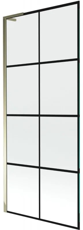 Mexen Next L parawan nawannowy 1-skrzydłowy 80 x 150 cm, czarna kratka, złoty - 895-080-000-03-77-50