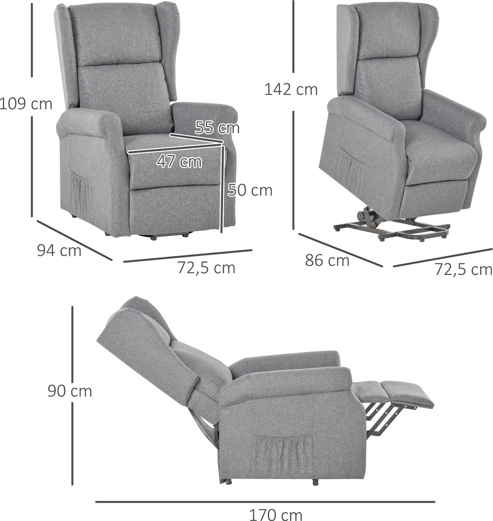 Fotel podnoszony z funkcją wstawania i leżenia kremowy szary idealny do salonu z tkaniny | Aosom PL