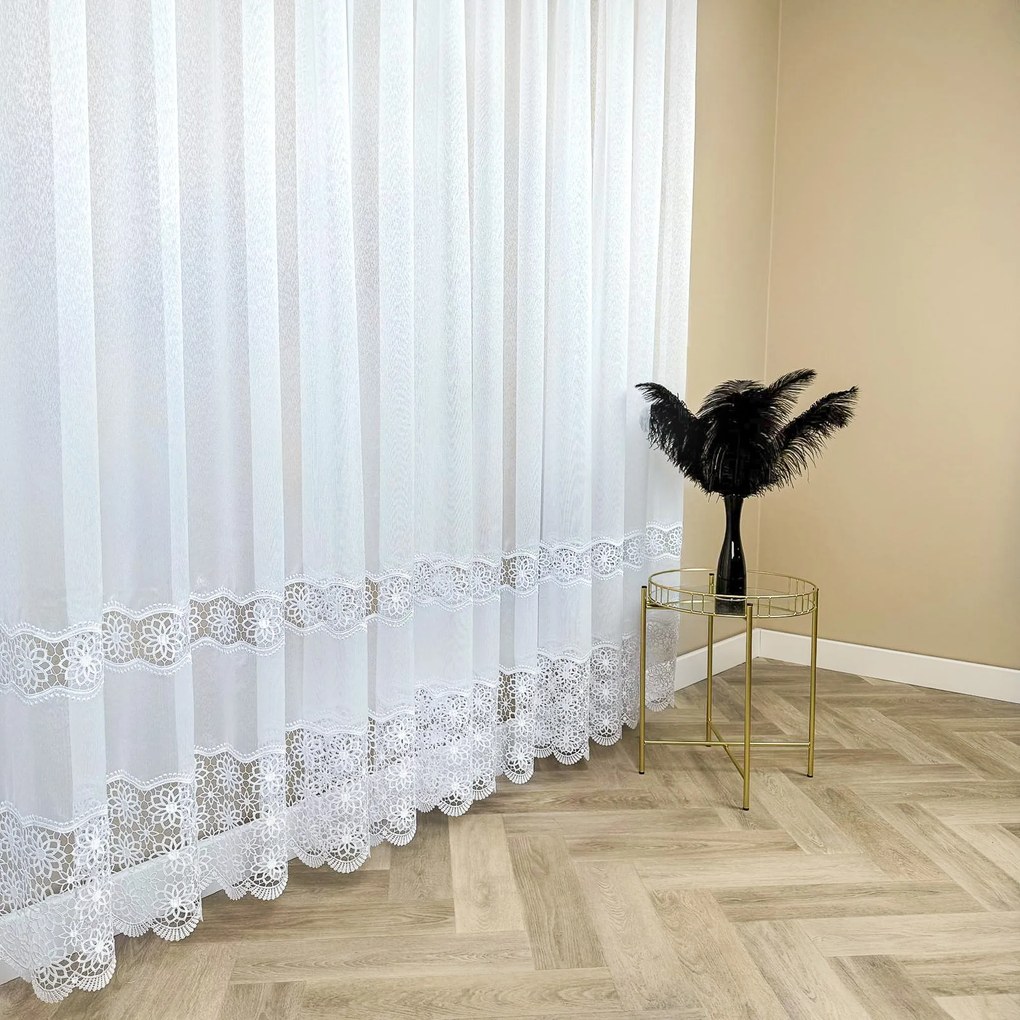 Firana z gipiurą kwiatowy wzór biała subtelna na Markizecie wys. 280 cm